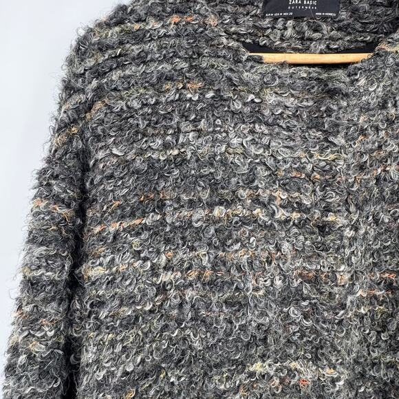 Zara Womens Gray Bouclé Wool Blend Oversized Jacket M Dark Academia Minimalist - Picture 3 of 8